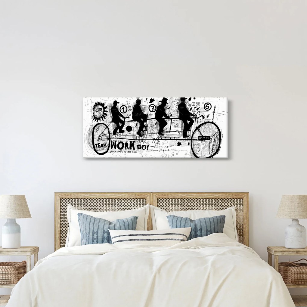 Obraz - Tímová práca, jazda na bicykli (120x50 cm)