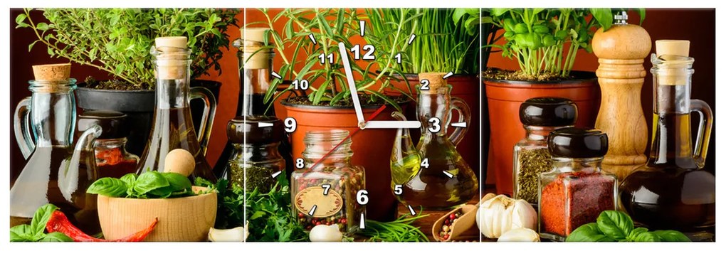 Gario Obraz s hodinami Zeleninové prísady - 3 dielny Rozmery: 30 x 90 cm