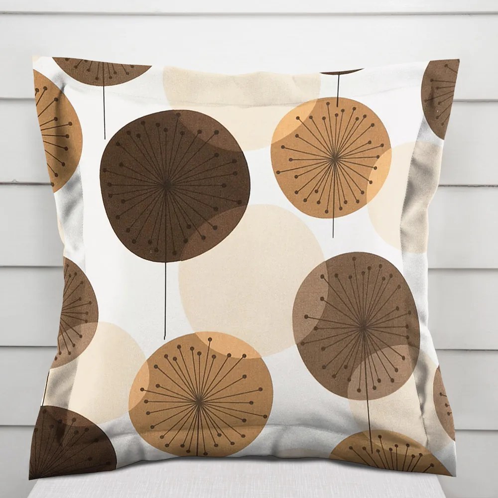 Biante Bavlnená obliečka na vankúš s lemom Sandra SA-488 Hnedo-béžové designové púpavy 30 x 50 cm