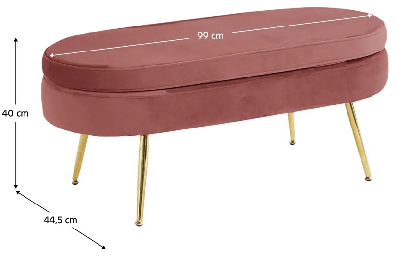 Luxusný taburet, ružová Velvet látka/chróm zlatý, Art-deco, NOBLIN TYP 2