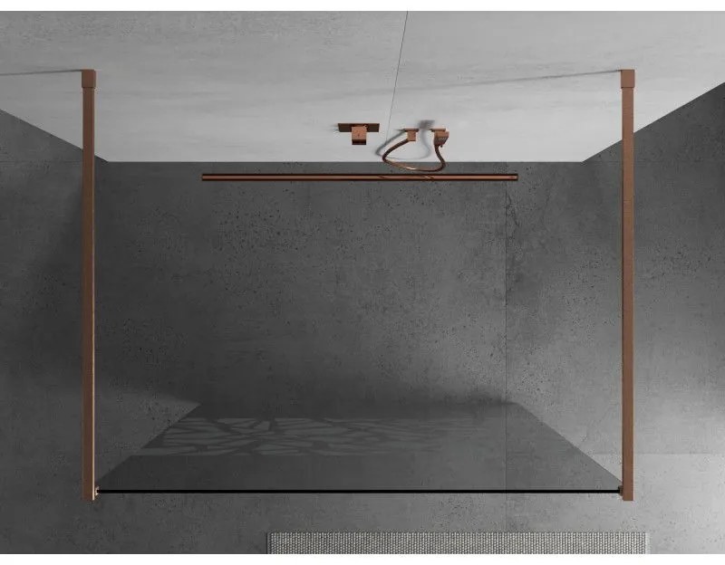 Mexen Kioto, sprchová zástena Walk-In 130 x 200 cm, 8mm číre sklo biely vzor, medený matný profil, 800-130-002-65-85