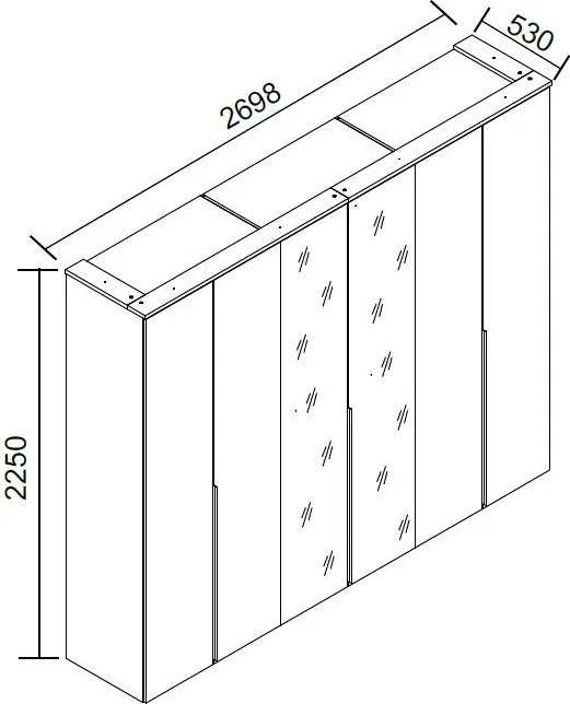 Šatníková skriňa so zrkadlami Kevo, 270 cm, grafitová