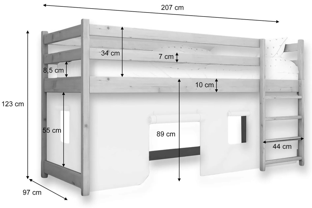Wilsondo Drevená vyvýšená detská posteľ Bunkie 90x200 - biela