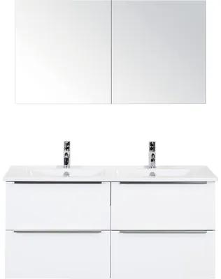 Kúpeľňový nábytkový set Pulse 120 cm s keramickým dvojitým umývadlom biela vysoko lesklá a zrkadlovou skrinkou 84726301