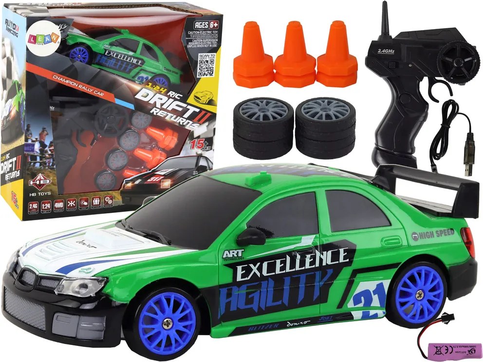 LEAN Toys Športové autíčko s diaľkovým ovládaním R/C v mierke 1:24, zelené, s vymeniteľnými kolesami