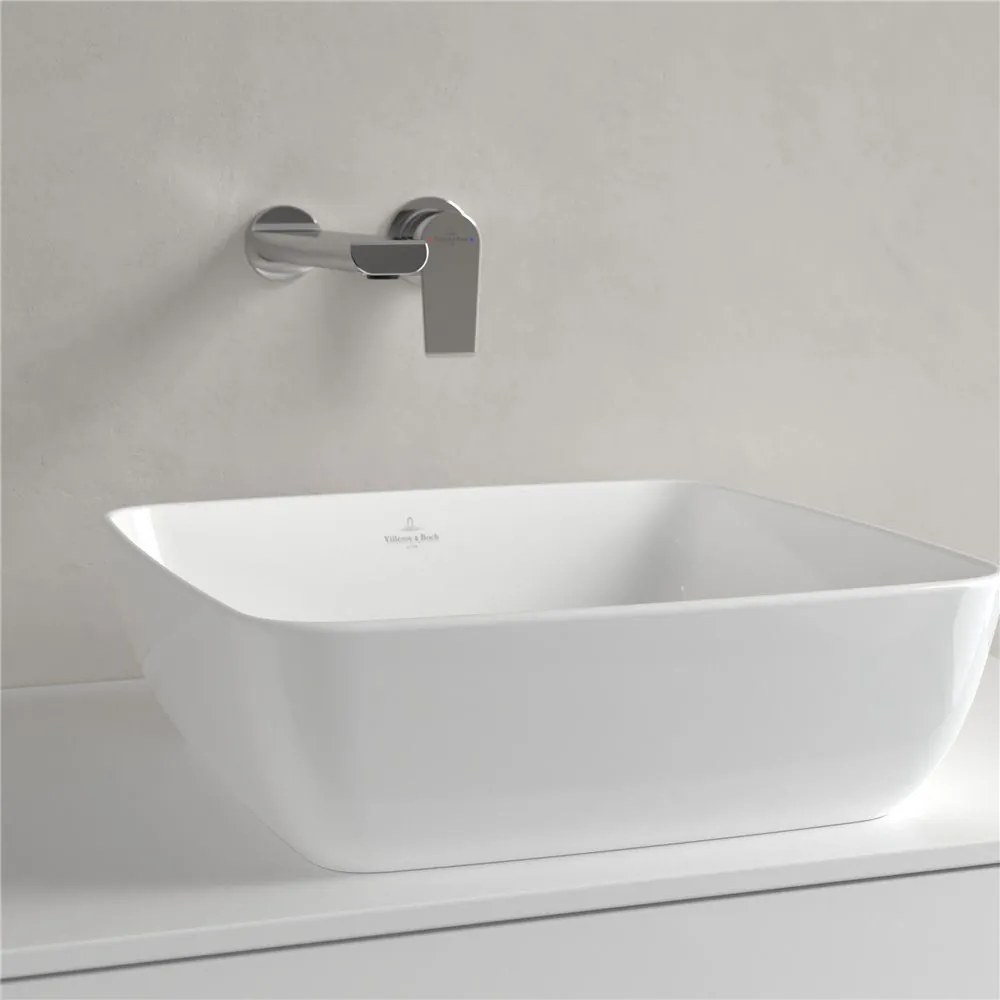 VILLEROY & BOCH Artis štvorcové umývadlo na dosku bez otvoru, bez prepadu, 410 x 410 mm, biela alpská, 41784101