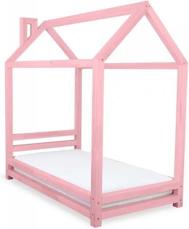 Detská posteľ v tvare domčeka Happy, 80x200cm, ružová