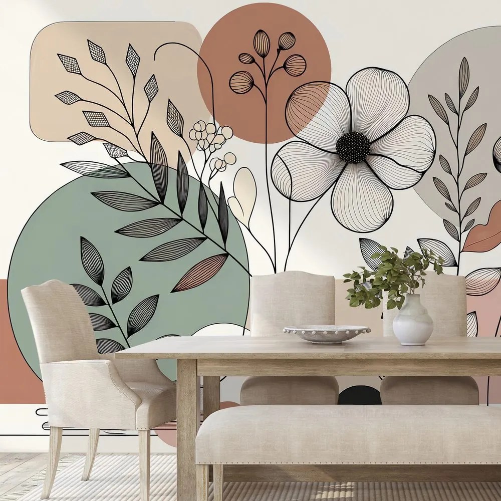 Samolepiaca fototapeta abstraktné kvety a listy
