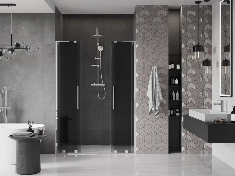 Mexen Velar L Duo, posuvné sprchové dvere do otvoru 160 cm, 8mm šedé sklo, chrómová, 871-160-003-42-01