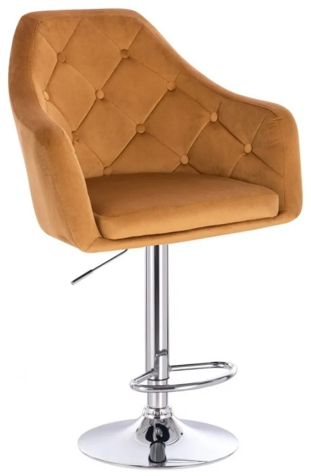 LuxuryForm DESIGN Barová stolička ANDORA VELUR na striebornom tanieri - medová