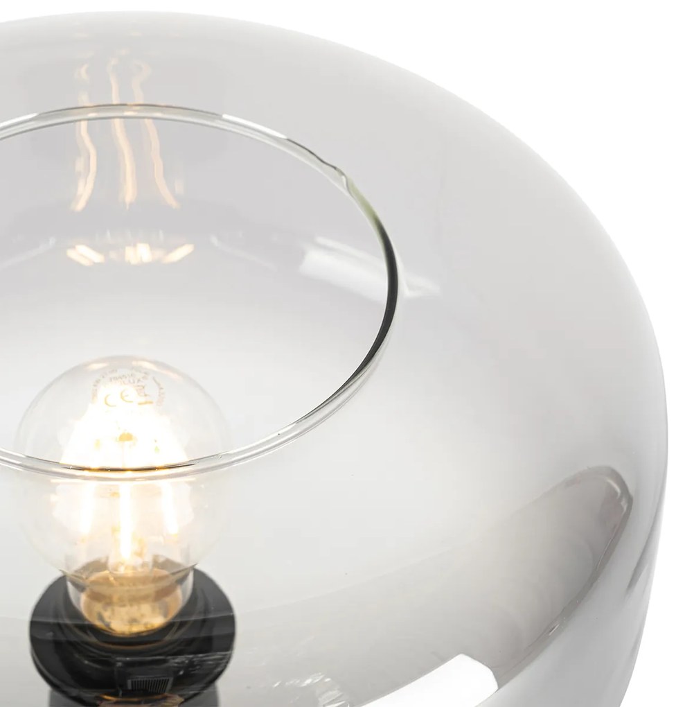 Art Deco stolná lampa čierna s dymovým sklom - Bizle