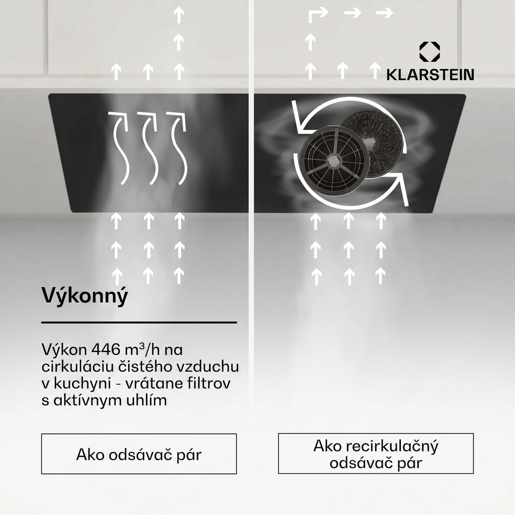 Klarstein Hektor Eco, digestor, 52 cm, 466 m³/h, dotykové ovládanie, sklo