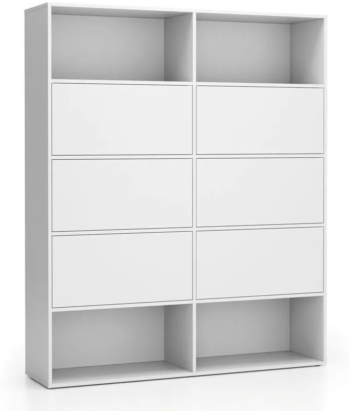 Široký kancelársky policový regál LAYERS, 6 boxov, 1582 x 400 x 1905, biela