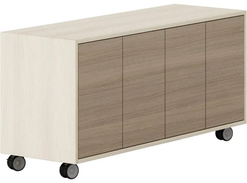 PLAN Pojazdná skrinka na kolieskach s dverami LAYERS, dlhá, 1200 x 400 x 575 mm, dub prírodný / dub morený