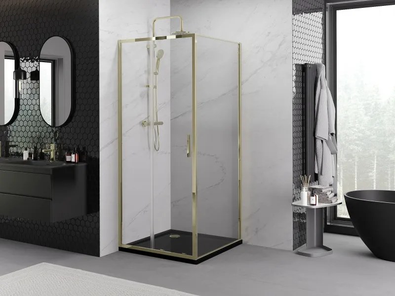 Mexen Exo, posuvný sprchový kút 90 x 90 cm, číre sklo, zlatá, 8151-090-090-50-00