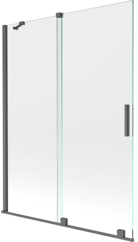 Mexen Velar, 2-krídlová posuvná vaňová zástena 130 x 150 cm, 8mm číre sklo, grafitový matný profil, 896-130-000-01-66