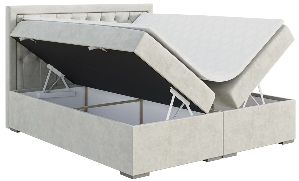 Manželská posteľ Boxspring 160 cm Bohem (slonovinová) (s matracom a úl. priestorom). Akcia -20%. Vlastná spoľahlivá doprava až k Vám domov. 1043355