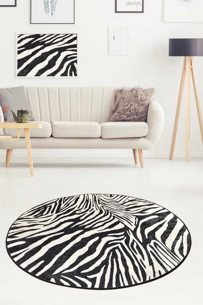 Okrúhly koberec Zebra 140 cm biely/čierny