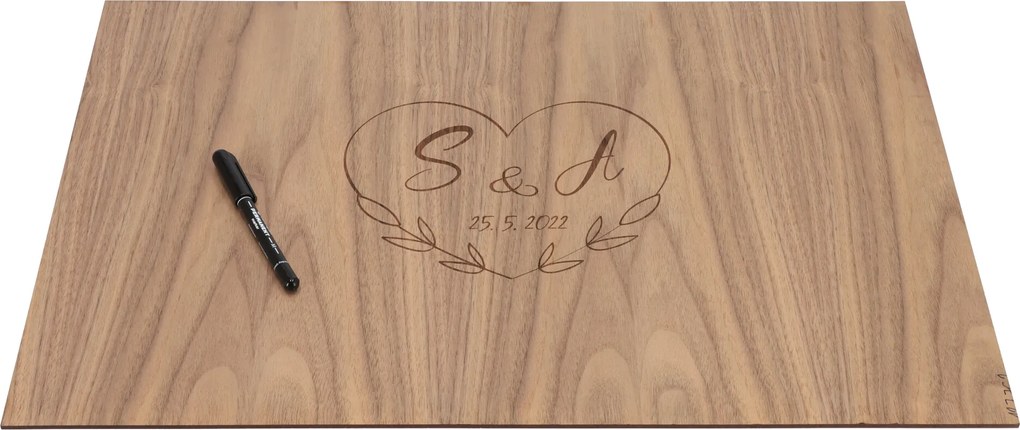 ČistéDrevo Drevená svadobná ceduľa na podpisy orech - srdce