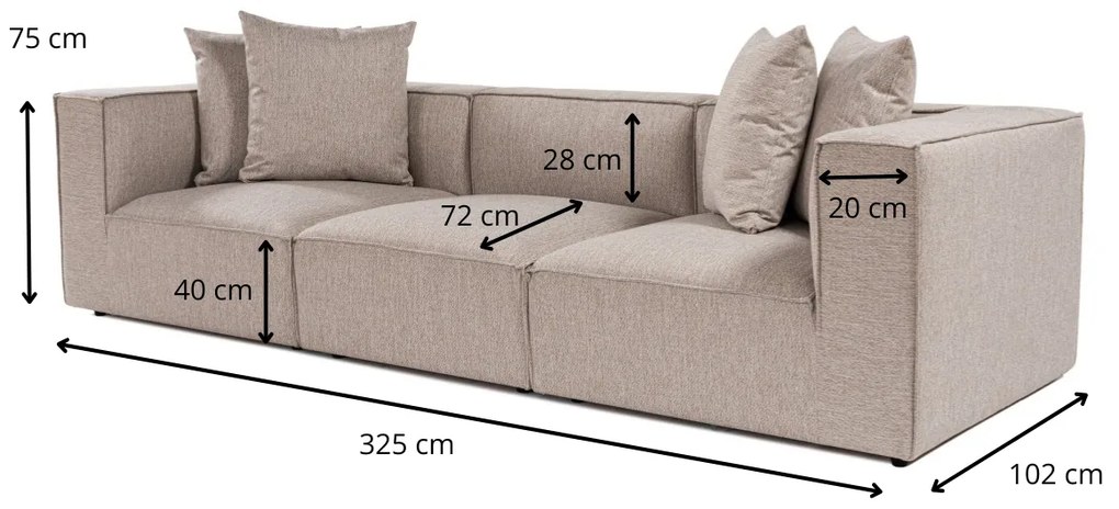 Trojmiestna pohovka Sora 325 cm pieskovo béžová
