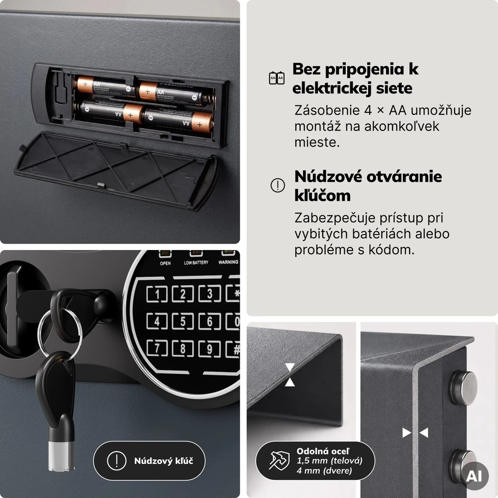 Skrinka na kľúče elektronická s vhadzovaním a kódovým zámkom, na 133 kľúčov, 430x665x130 mm: BRUCE