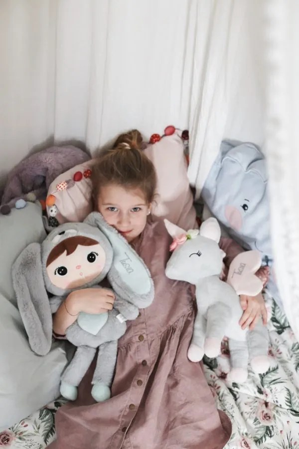 Bbika králík šedo-mätový s menom Olívia 50 cm