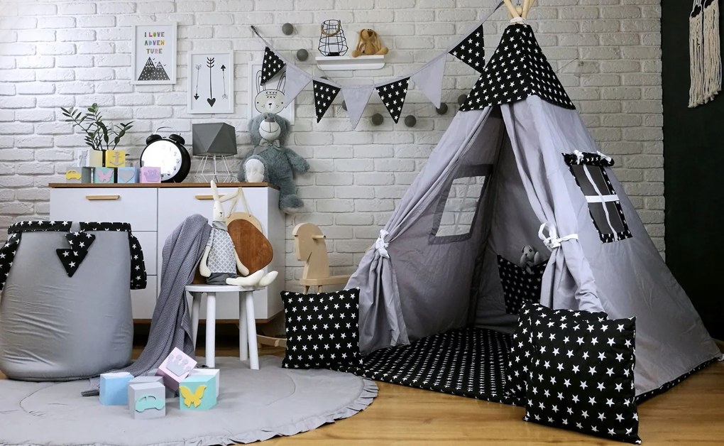 Detský kôš na hračky HVIEZDIČKY - šedočierny