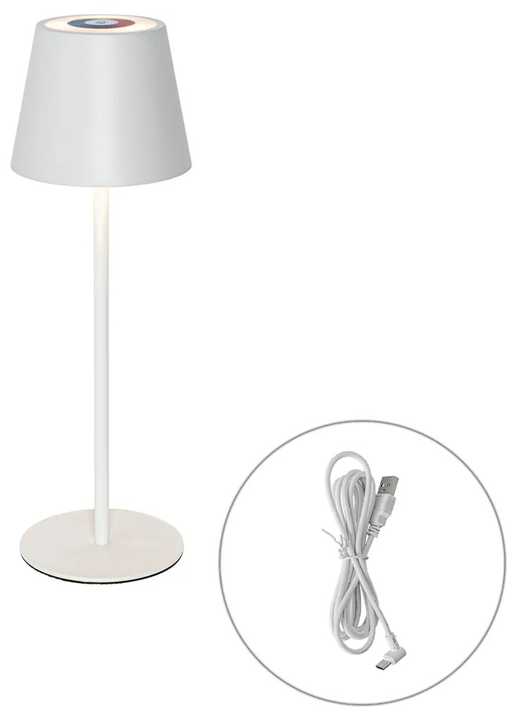 Stolná lampa biela vrátane LED stmievateľná a nabíjateľná RGB IP54 - Murdock