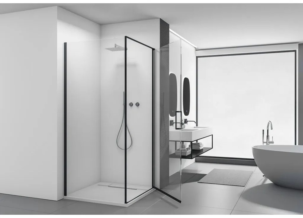 Cerano Porte, 1-krídlový sprchovací kút 90x70 cm, 8mm číre sklo, čierny profil, CER-CER-413573