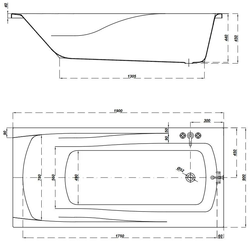Cersanit Zen, akrylátová vaňa 190x90cm + nožičky, biela, S301-223