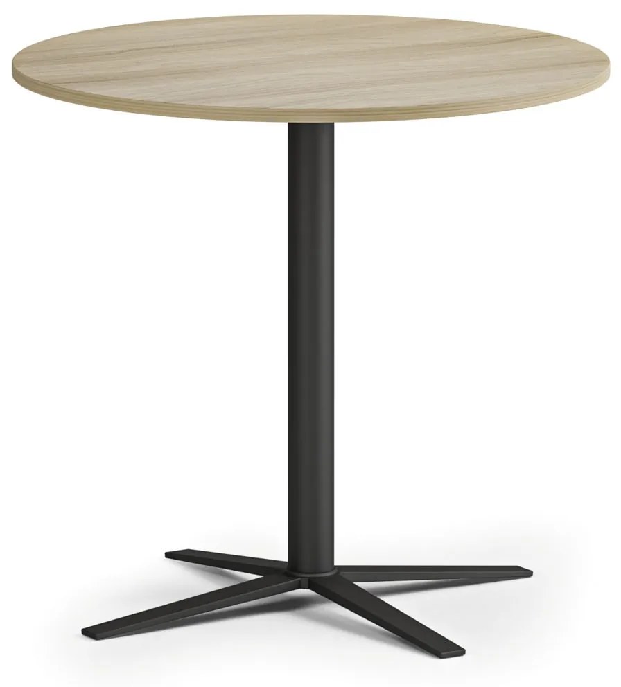 Konferenčný stolík AURA, priemer 80 cm, čierna podnož, dub prírodný