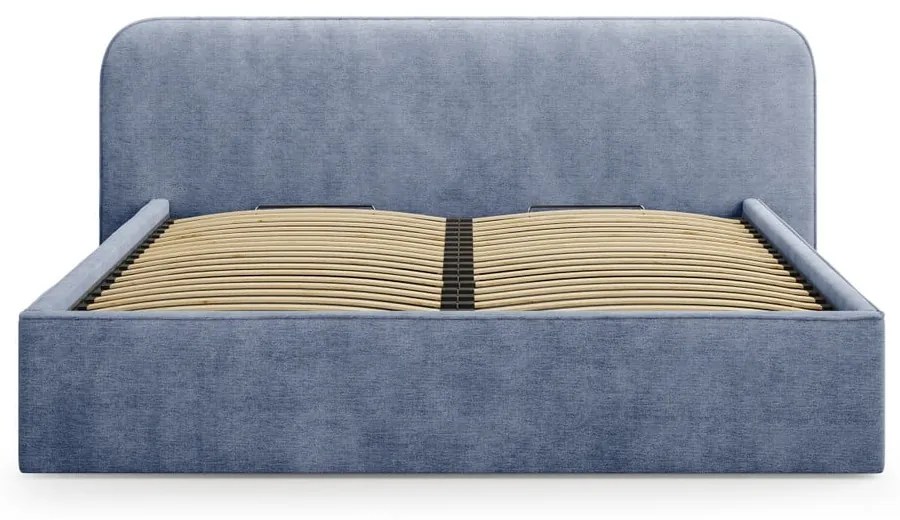Tmavomodrá čalúnená dvojlôžková posteľ s úložným priestorom s roštom 200x200 cm Elizabeth – Micadoni