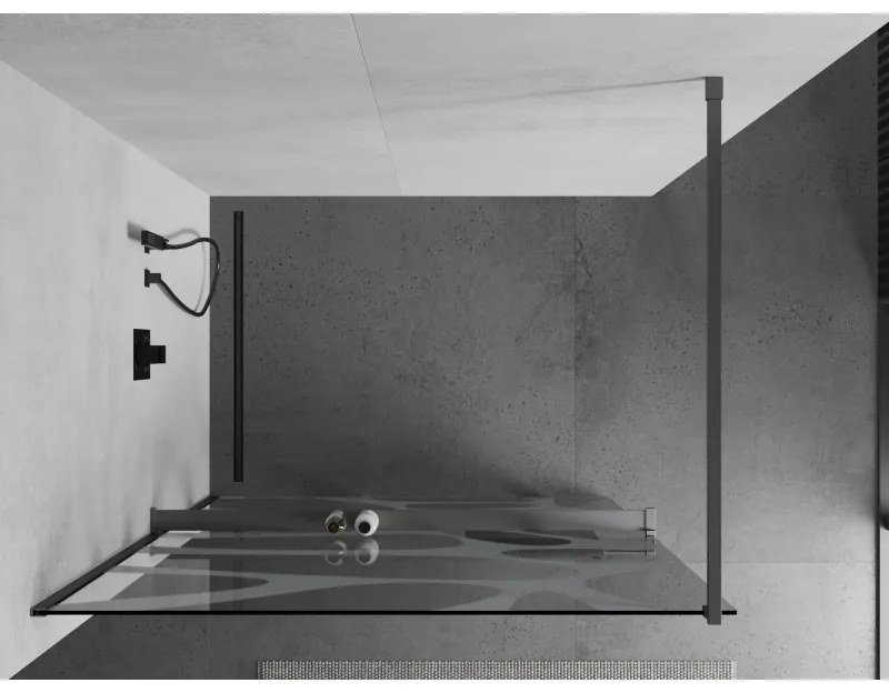 Mexen Kioto+, sprchová zástena Walk-In s poličkou a vešiakom 100 x 200 cm, 8mm číre sklo biely vzor, grafitový profil, 800-100-121-95-97