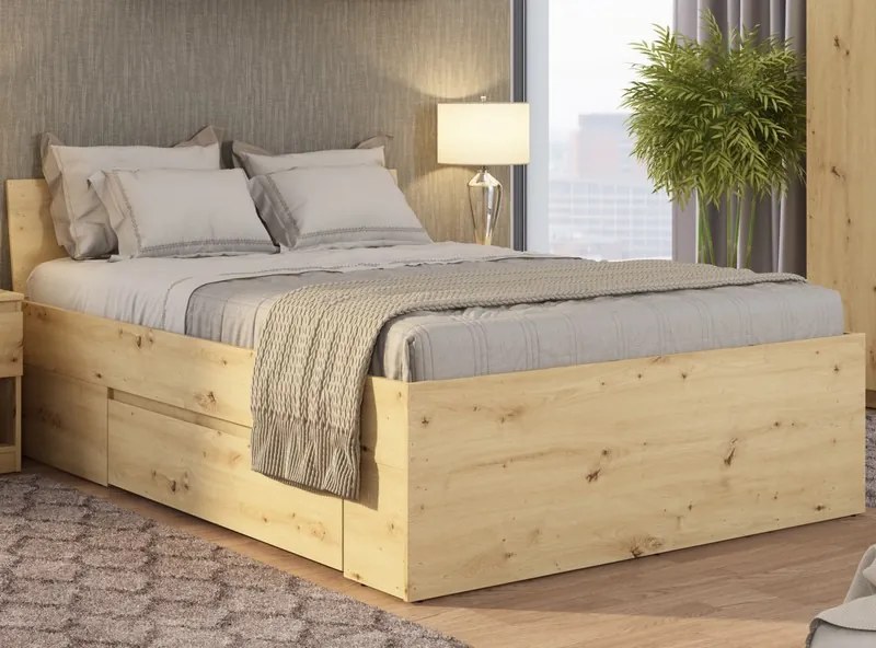 Posteľ so zásuvkami Carlos 140x200, dub artisan