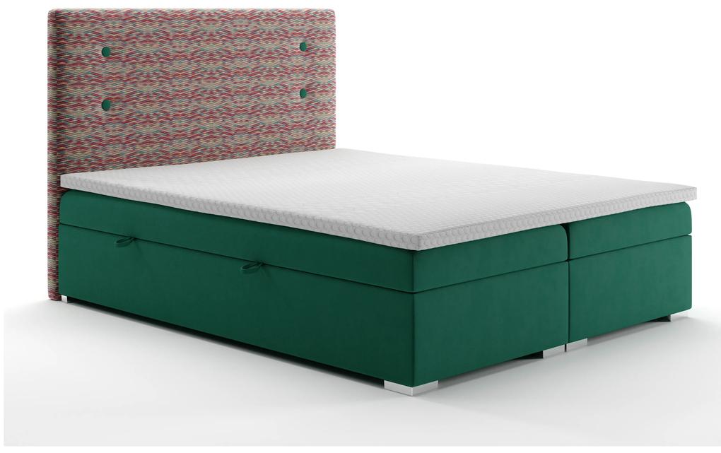 Kontinentálna posteľ 140 cm Grini (smaragdová + viacfarebné) (s úložným priestorom). Vlastná spoľahlivá doprava až k Vám domov. 1044215