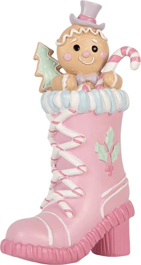 Vianočné dekorácie figúrka ružová topánka s perníčkom Pastel Christmas Chic – 13*9*22 cm