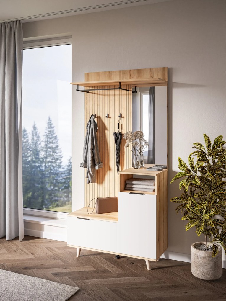 Predsieňová stena Nordic 100 cm dub Evoke/biela