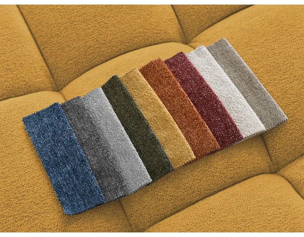 Ženilková rozkladacia/s úložným priestorom rohová pohovka v horčicovej farbe (pravý roh/s leňoškou) Everest – Bobochic Paris