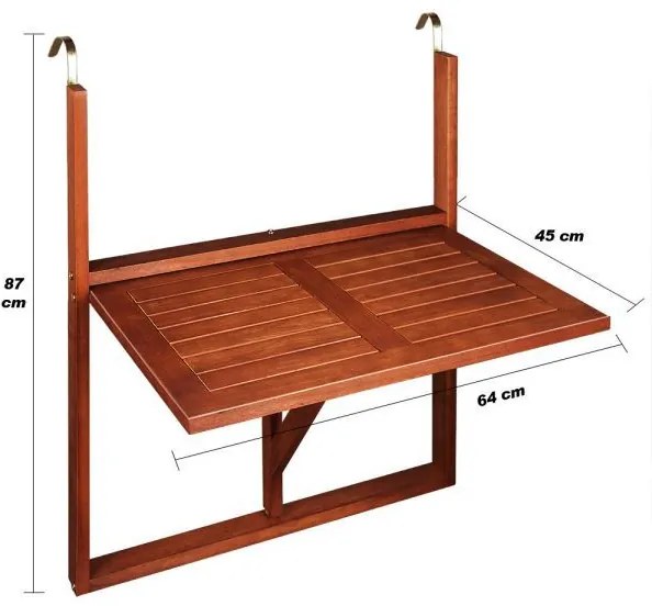 InternetovaZahrada Balkónový stôl - 65 cm x 45 cm x 87 cm