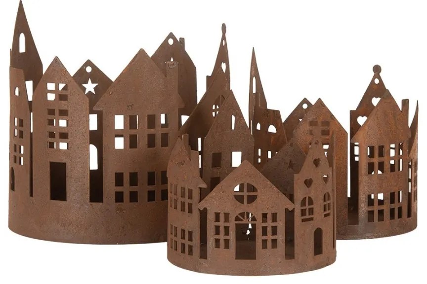 3ks hrdzavý svietnik Amster Antiq - Ø 15*15 / Ø 11*12 / Ø 10*10 cm