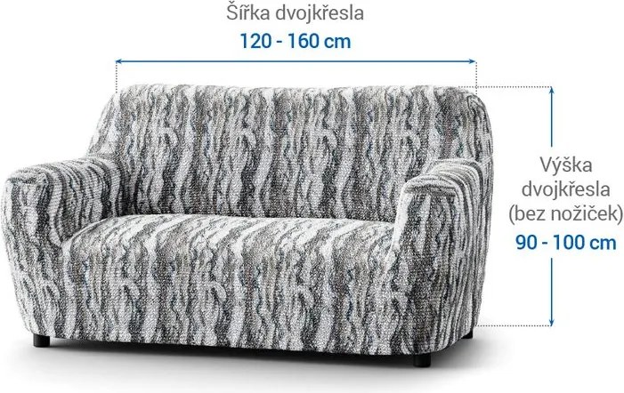 Bielastické poťahy OCEANO NOVÉ šedo-modré dvojkreslo (š. 120 - 160 cm)