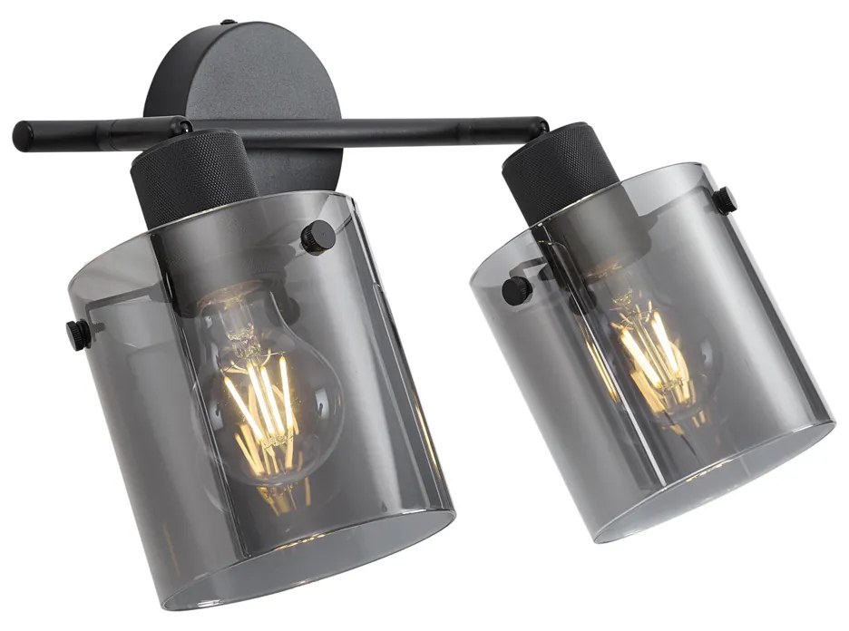 Dizajnový stropný reflektor čierny s dymovým sklom 2-svetlá - Domo