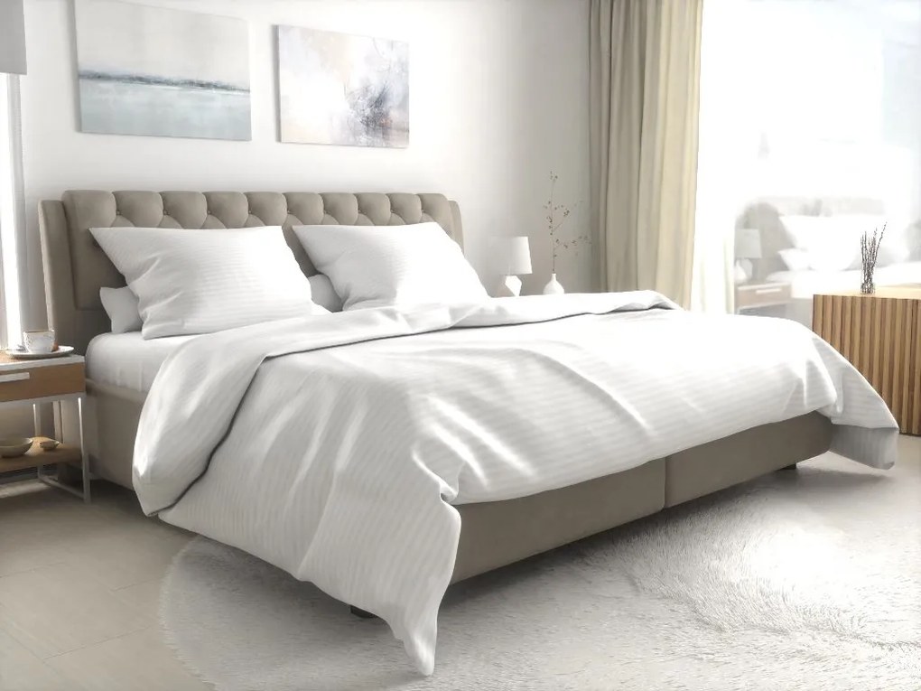 Hotelové obliečky atlas grádl biele - prúžok 8 mm mykaná bavlna