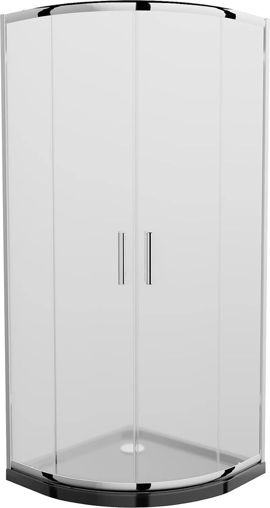 Mexen Rio, štvrťkruhový sprchovací kút s posuvnými dverami 70 x 70 cm, 6mm sklo námraza, chrómový profil + čierna sprchová vanička, 863-070-070-01-30-4170