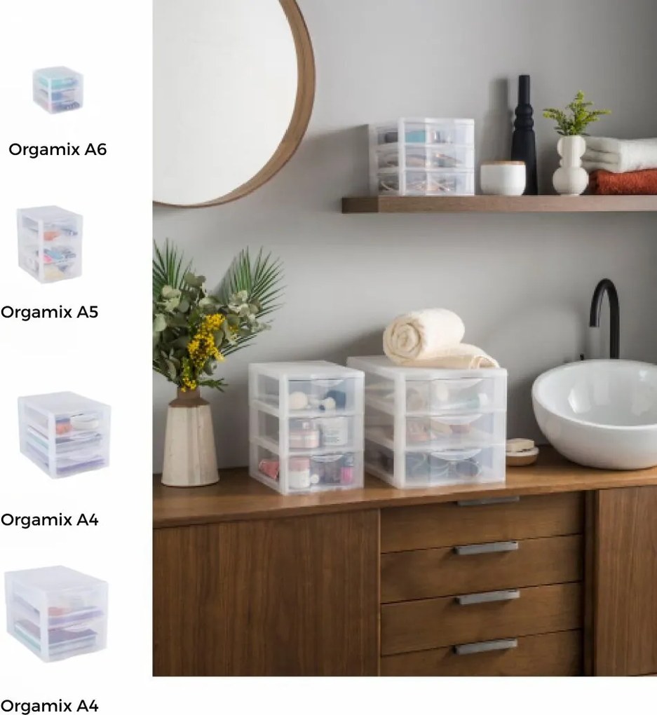 Úložný box s 3 zásuvkami, transparentný, ORGAMIX A5