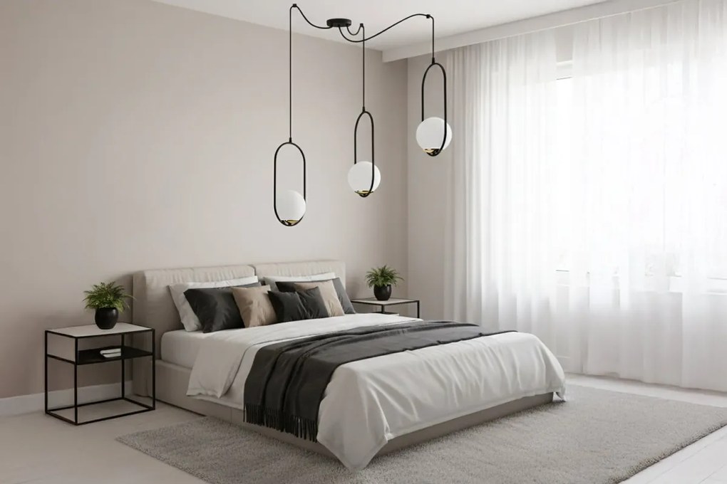 Závesné svietidlo Florence Spider, 3x biele sklenené tienidlo, b/g, U