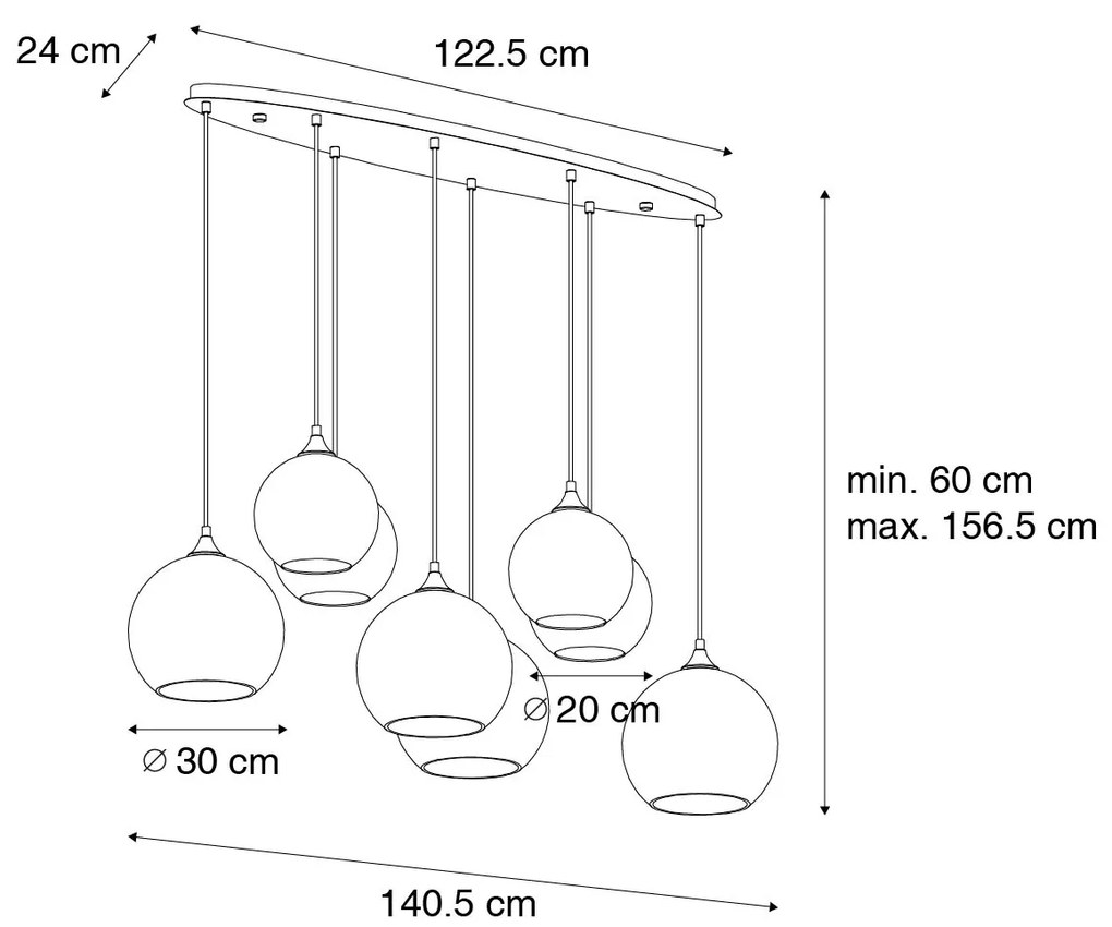 Závesné svietidlo v štýle Art Deco tmavo bronzové s jantárovým sklom oválne 8-svetlo - Sandra