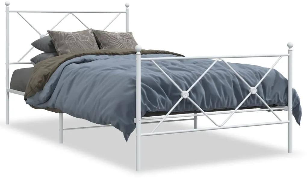 Kovový rám postele s čelom a podnožkou biely 100x200 cm 376564