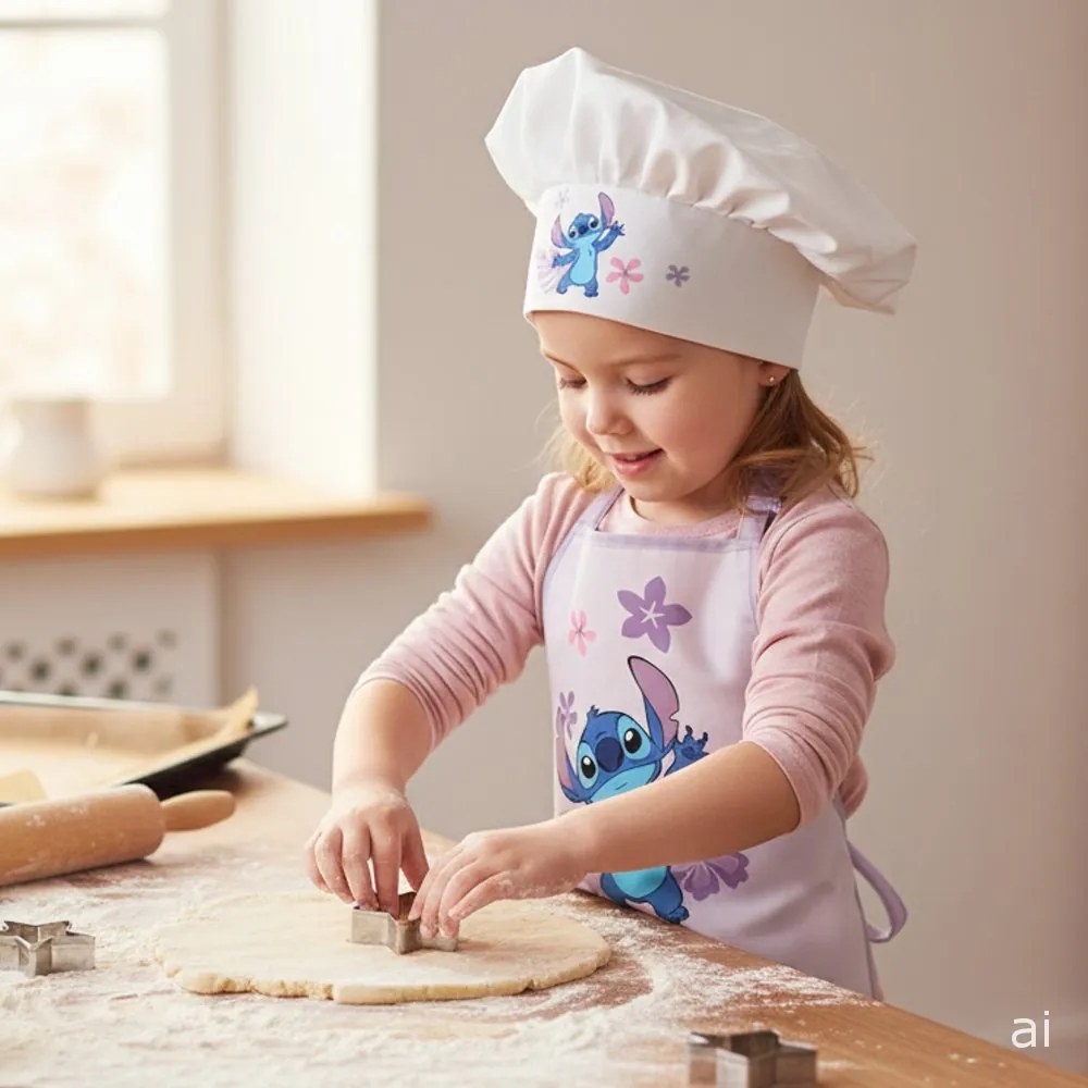 Dievčenská zástera s kuchárskou čiapkou Lilo & Stitch – 2 diely – pre deti 3–8 rokov