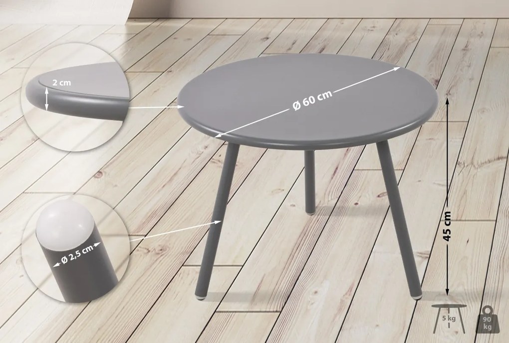 Konferenčný stolík Minot - v45 x Ø60 cm - Tmavo sivá